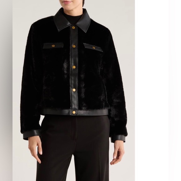 Rebecca Minkoff Faux Leather Trim Faux Fur Jacket ✨ Size Medium | black - Picture 3 of 15